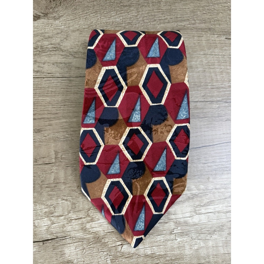 Courchevel by Damon Silk‎ Tie Necktie 60" Vintage Multicolor Abstract Red Geo